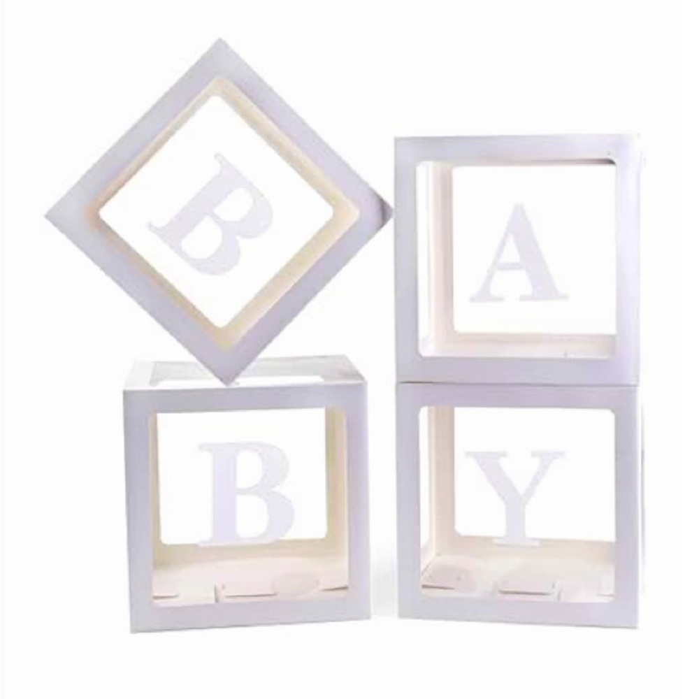 NEW Baby Decoration - 4 clear box blocks with BABY letters